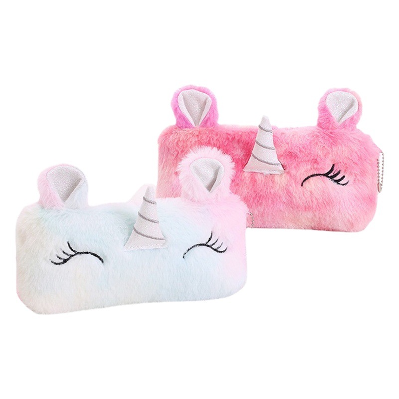 Cross-Border New Plush Gradient Unicorn Girl Heart Cartoon Pencil Bag Student Storage Bag Large Capacity Cute Stationery