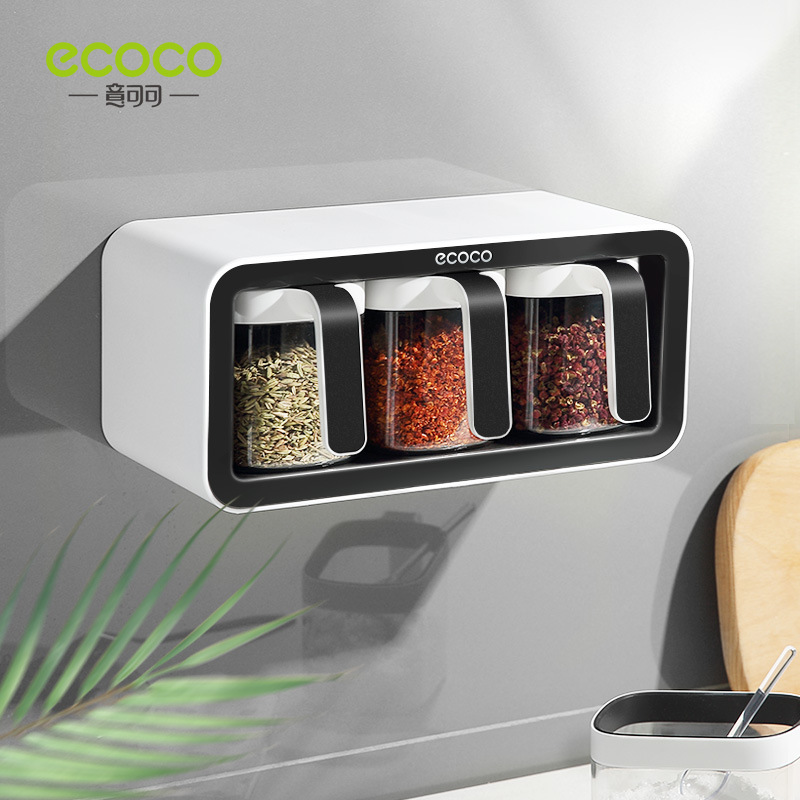 Picture of Ecoco Italian Cocoa Seasoning Box suit Wall-Mounted Punch-Free Household Kitchen Storage Rack Modular Seasoning Box