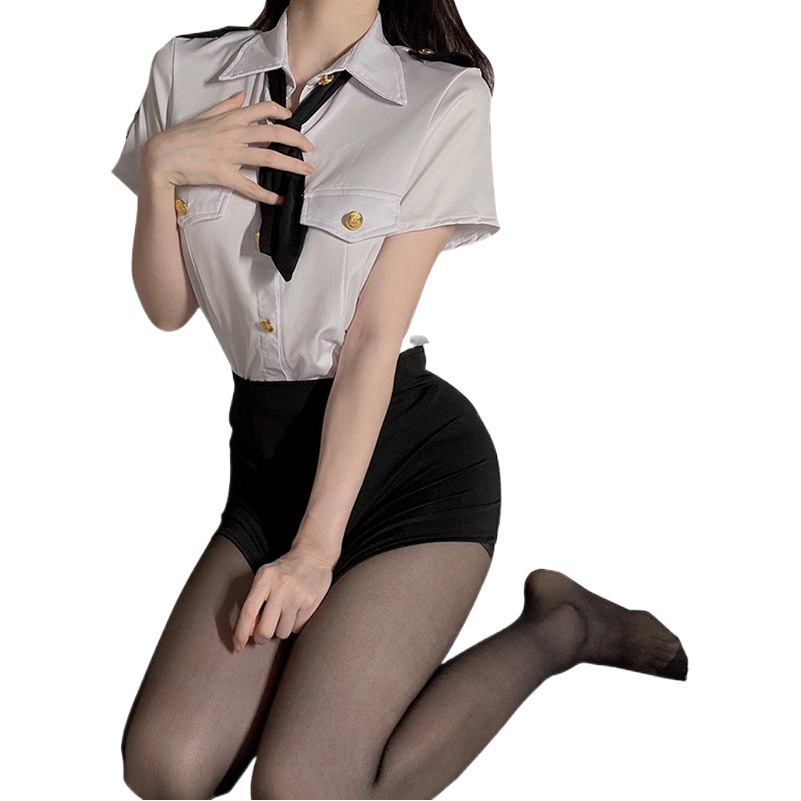 Factory wholesale sexy policewoman performance clothing sexy stewardess clothing role-playing seduction sexy underwear uniform set