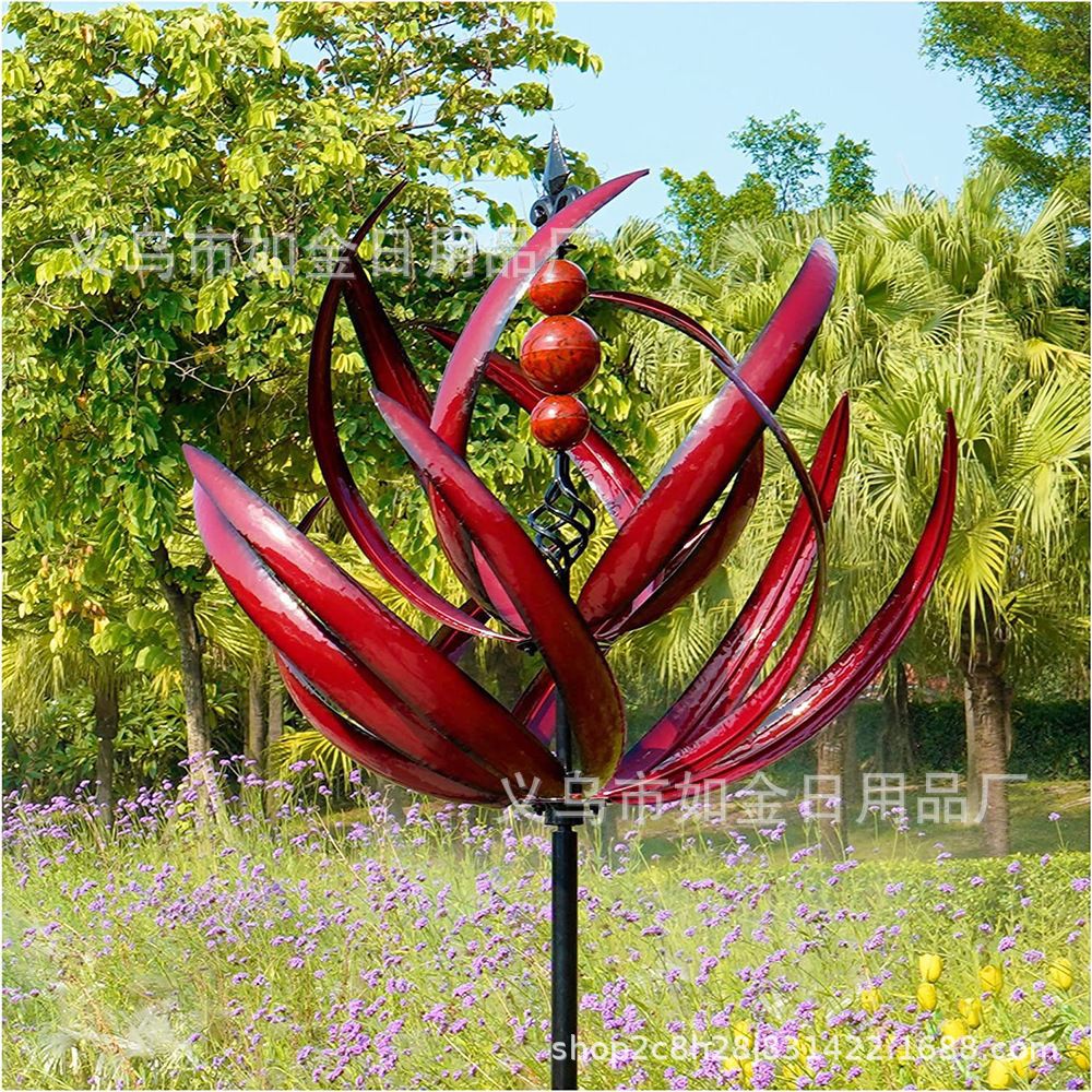 Picture of molino de viento giratorio power wind rotating blue Lotus metal windmill courtyard decoration