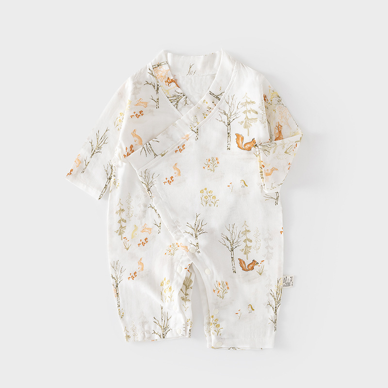 Picture of Baby's Gauze One-piece Suit Baby's Summer Ultra-thin Long-sleeved Pure Cotton Harper Children's Summer Air-conditioning Suit Newborn Climbing Suit