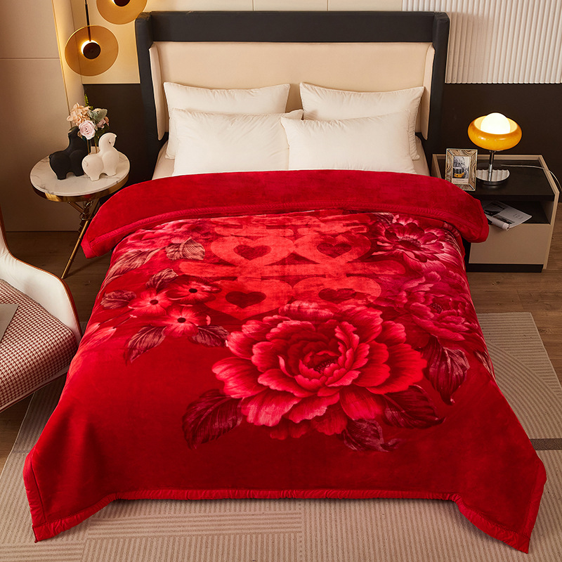 Picture of Raschel Blanket Double Thickened Blanket Super Soft Fleece Blanket Cover Blanket Wedding Red Blanket Warm Blanket Gift Wholesale