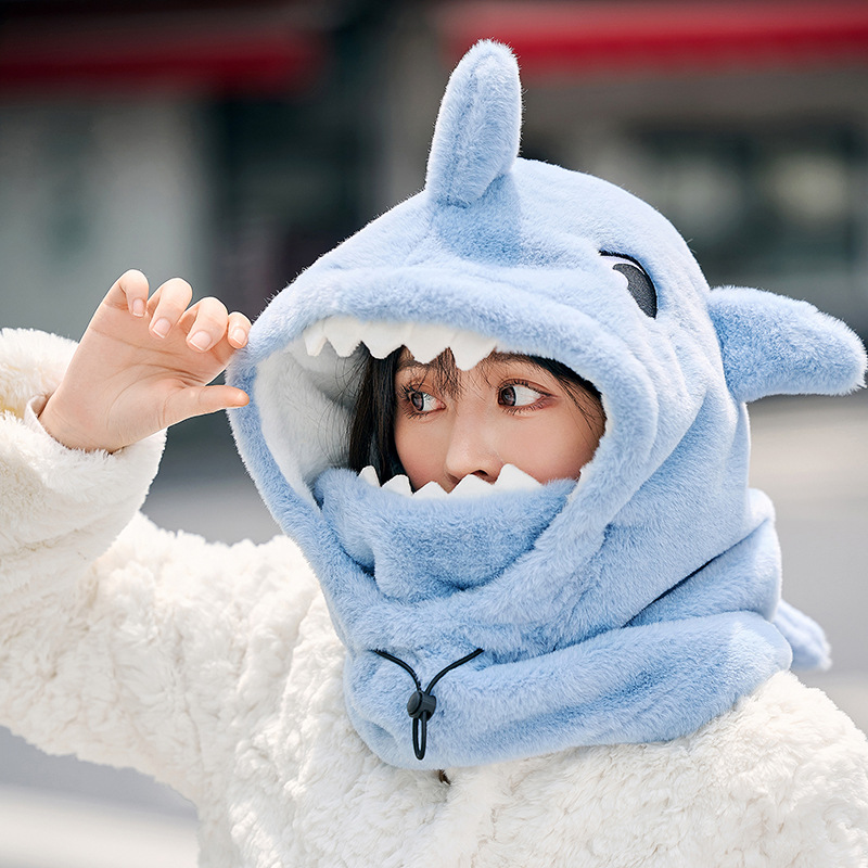 Picture of Tiktok shark hat mask integrated ear protection autumn and winter cycling warm pullover ski hat large capacity helmet hat tide