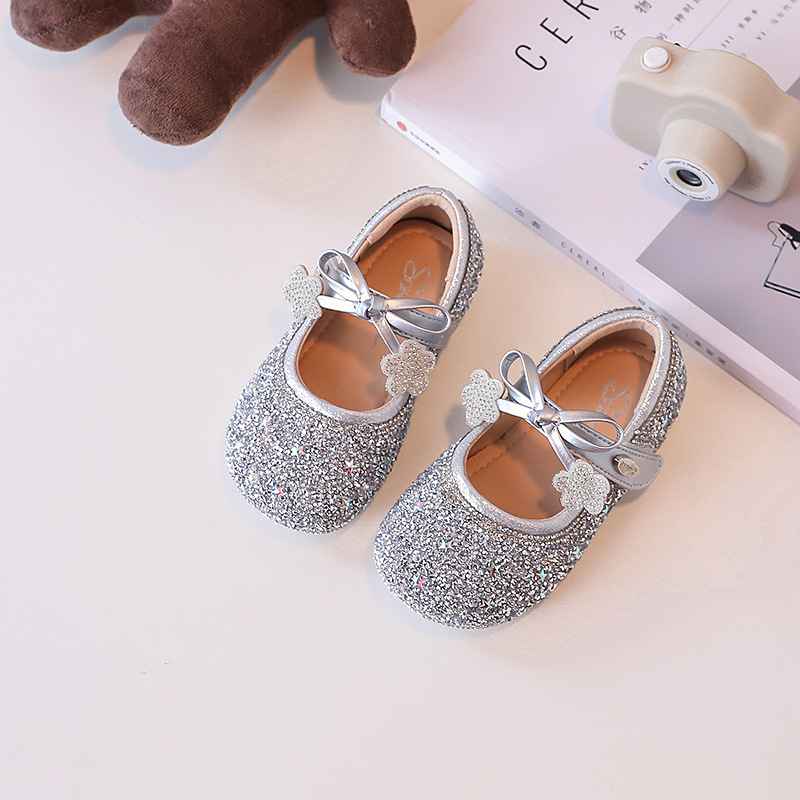 Children's Princess Shoes 2025 Spring and Autumn Little Girl's Crystal Shoes Princess Shoes Girls' Leather Shoes Baby Girl's Single-layer Shoes with Soft Sole