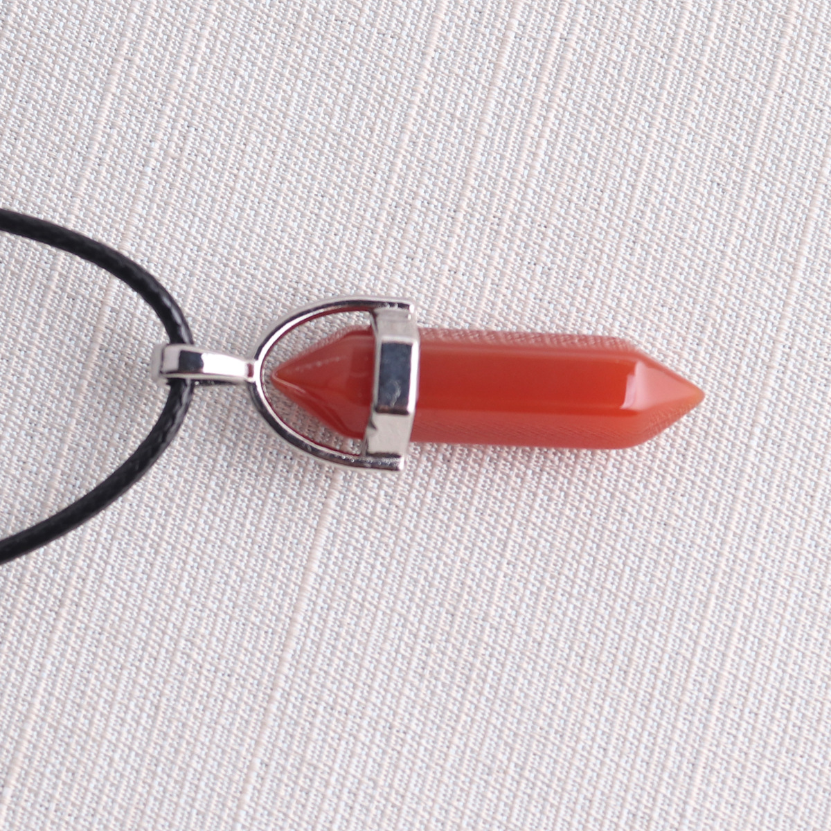 Picture of Natural Stone Hexagonal Pendant European and American Natural Crystal Hexagonal Prism Bullet Hexahedral Black Wax Rope Necklace