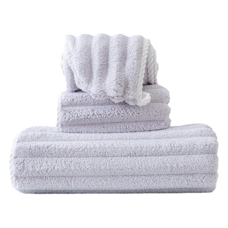 Picture of Wholesale coral fleece solid color wide strip 3cm corrugated towel thickened soft face towel absorbent household bath towel