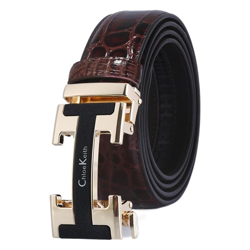 Men's Crocodile Pattern Belt Two-Layer Transfer Film Cowhide Alloy Automatic Buckle Belt Business Gift Casual Pants Belt Wholesale