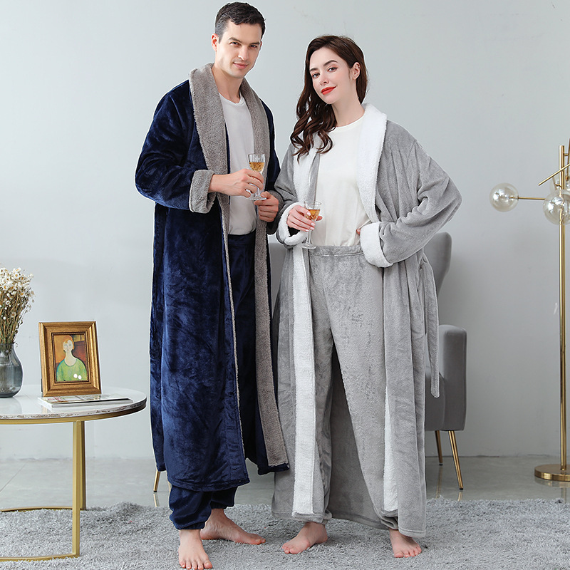 Thickened Warm Flannel Nightgown for Women in Autumn and Winter, Men's Coral Velvet Bathrobe, Couple's Pajamas, Loose-Fitting, a Must-Have for Winter