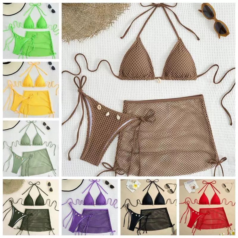 Cross-border Swimsuit Women's 2025 Beautiful Bikini Three-piece Set Long-sleeved Beach Figure White Pure Sexy Swimsuit
