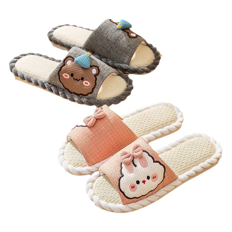 Linen Slippers Women's Home Men's Four Seasons Household Couple's Indoor Non-Slip Quiet Cotton Linen Floor Home Slippers