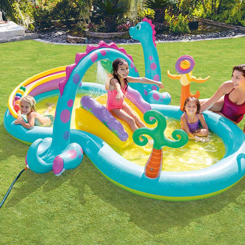 Picture of INTEX57135 dinosaur eight-character water jet slide inflatable pool paddling pool children's family swimming pool ocean ball pool