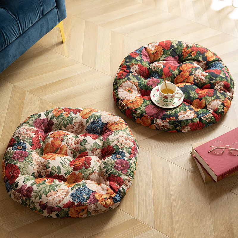 Pastoral Bohemian Thickeneded Round Cushion Home Living Room Bay Window Tatami Mat Retro Flower Bed and Breakfast Futon