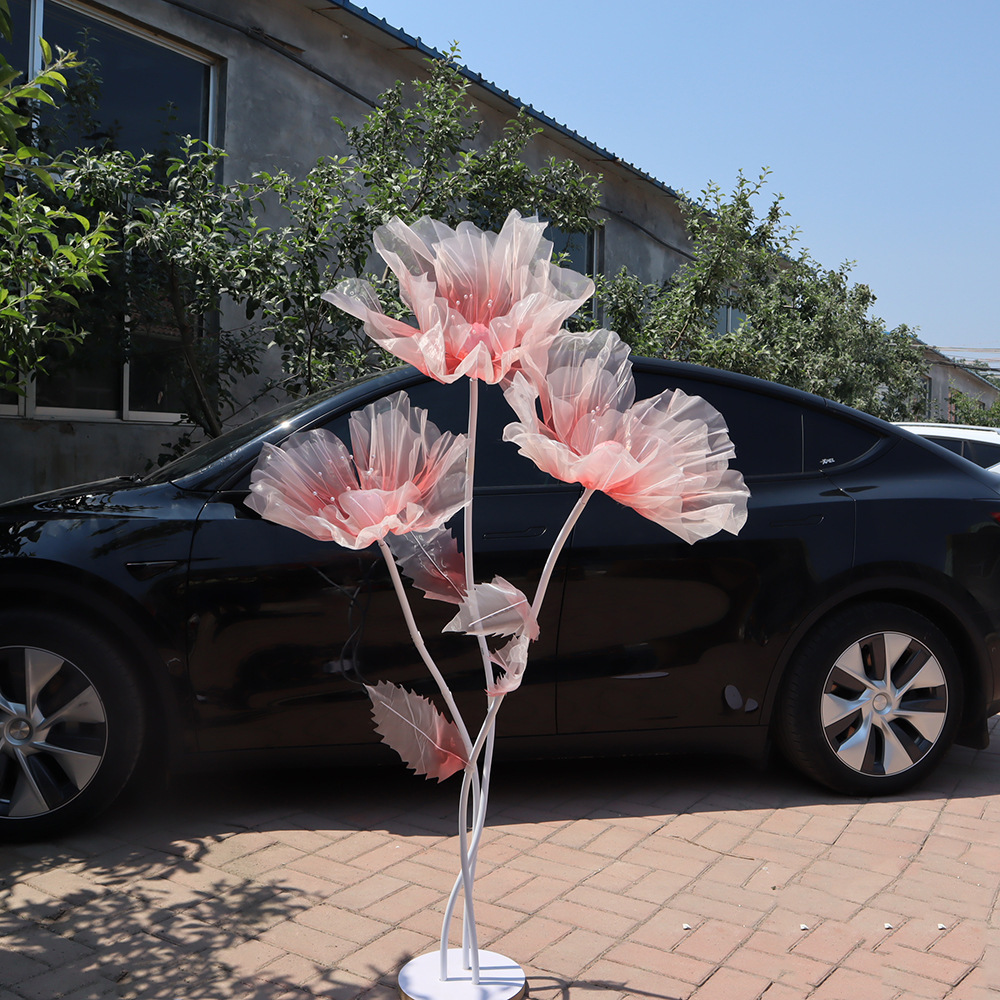 Picture of Mesh flower set of new artificial flower poppy flower outdoor wedding party decoration window decoration shooting props