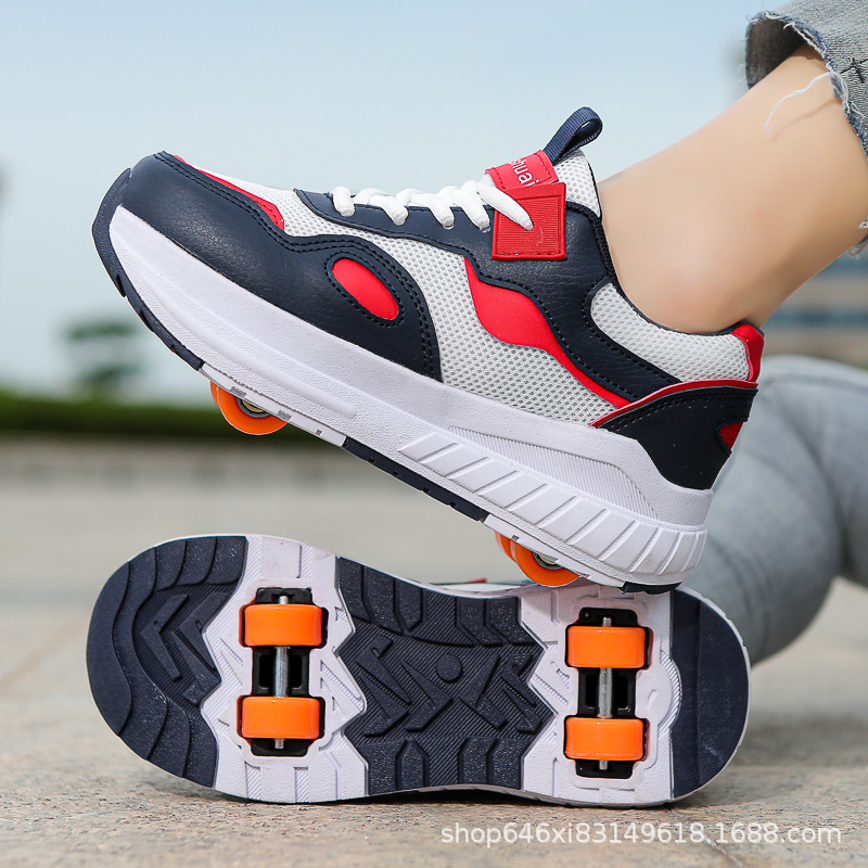 New student version heelloo shoes two-wheel children's detachable breathable mesh roller skate shoes for boys and girls and children can walk