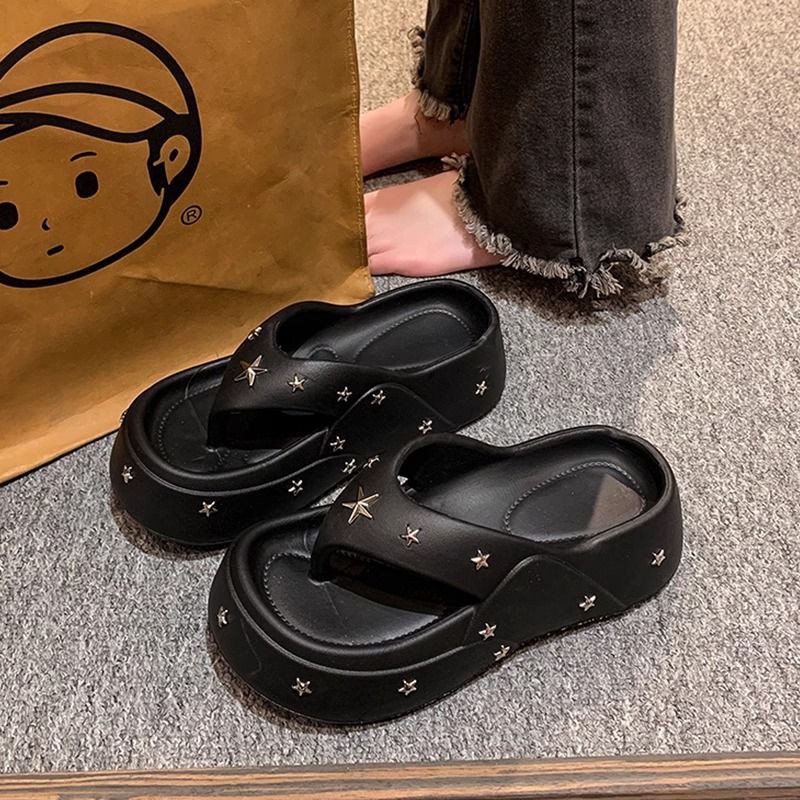 Five-Pointed Star Flip-Flops for Women, Summer Outdoor Wear, Wholesale New Style, Non-Slip Beach Shoes, Height-Increasing Thick-Soled Sandals, Comfortable