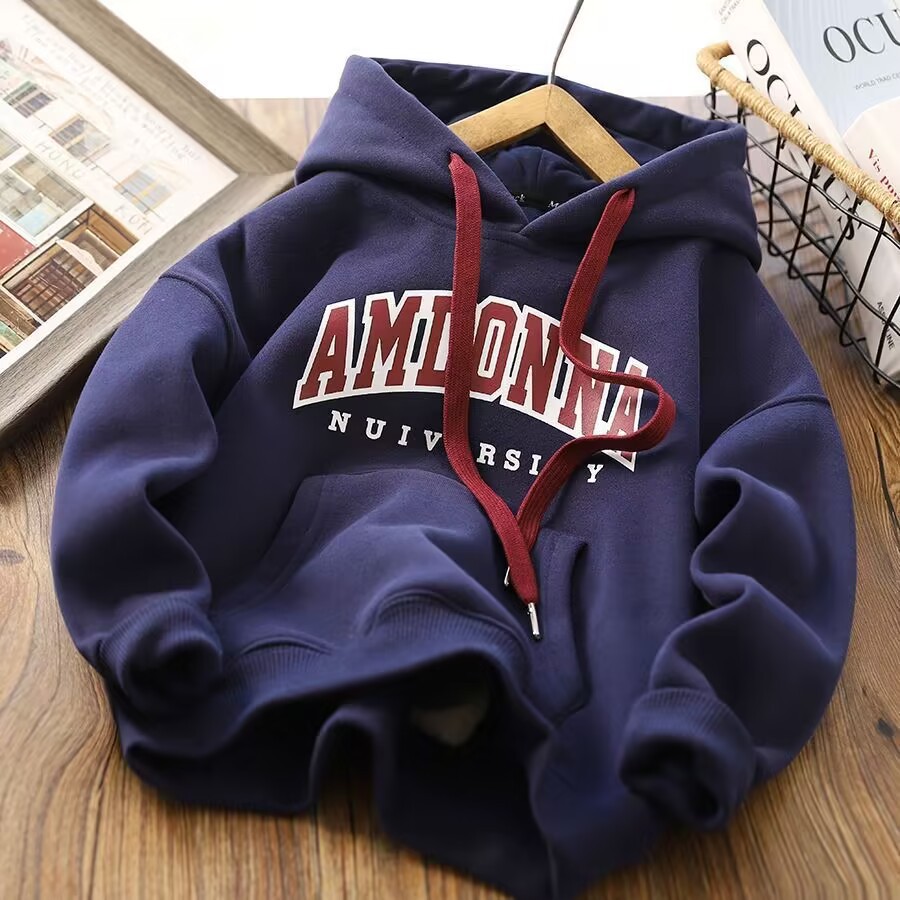 Picture of Boys' fleece-lined sweater autumn and winter children's hooded pullover sports top 2024 Winter thickened bottoming shirt fashion