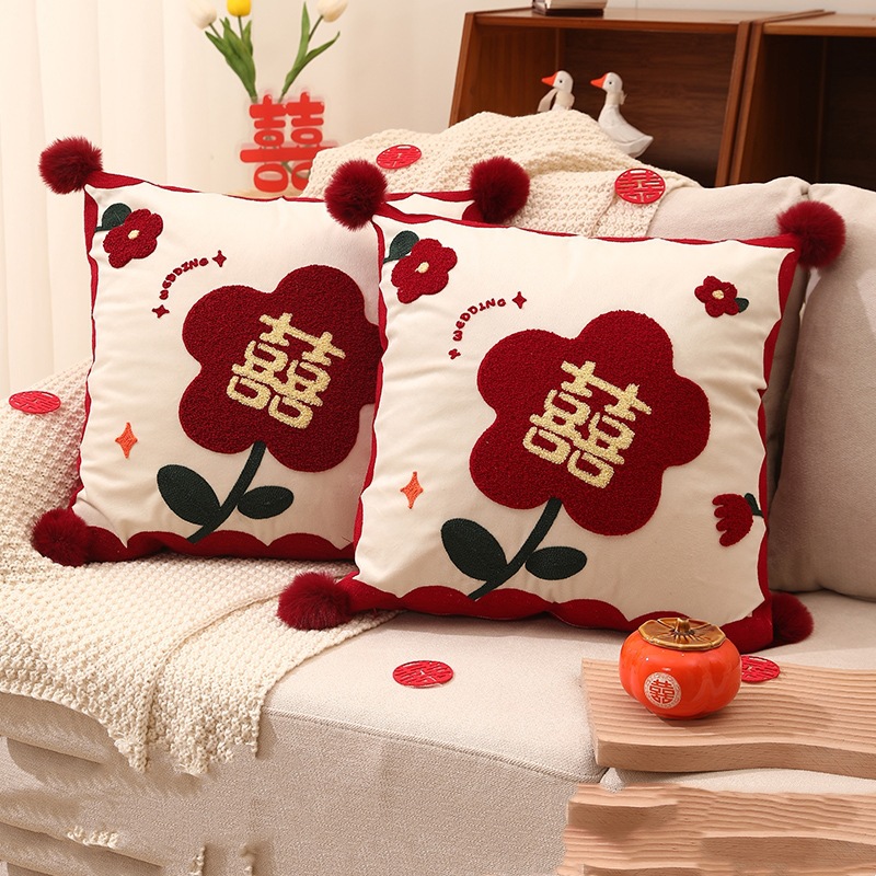 Picture of Wedding pillow a pair of festive red pressing bed pillow living room sofa wedding wedding pillow wedding wedding room decoration