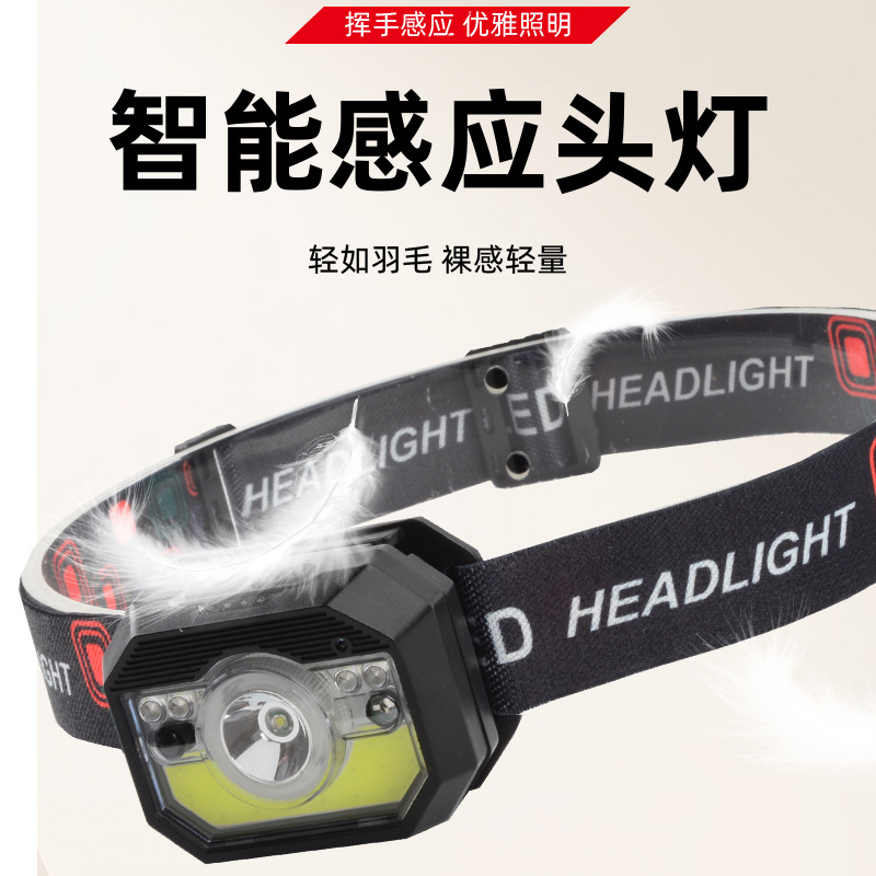 Cross-border intelligent induction small headlight multi-function multi-light source charging outdoor head-mounted flashlight night fishing lamp wholesale