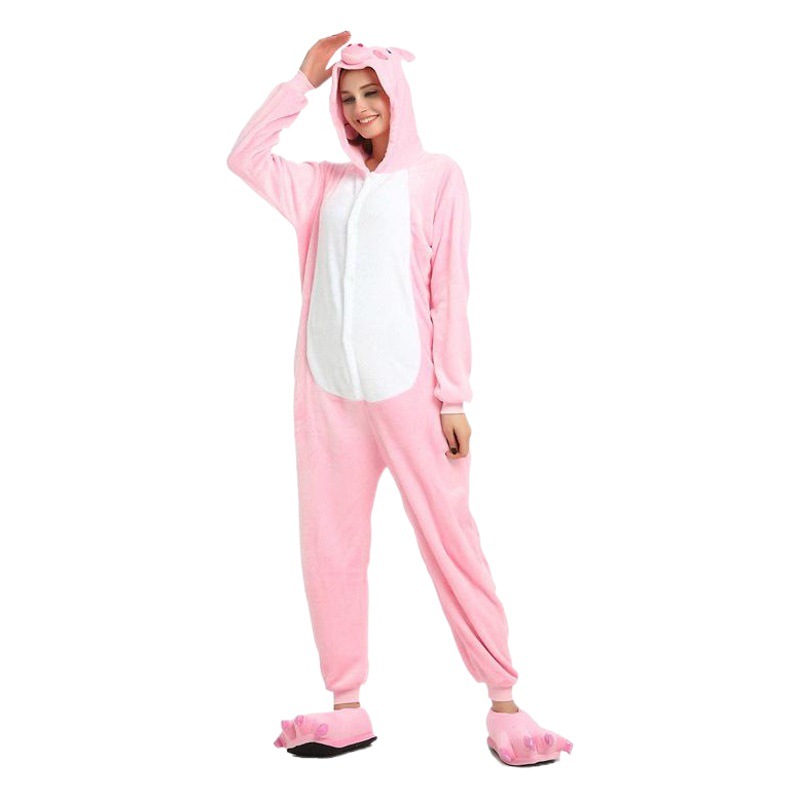 Flannel pink pig black pig animal cartoon one-piece pajamas women's performance clothing autumn and winter home clothing