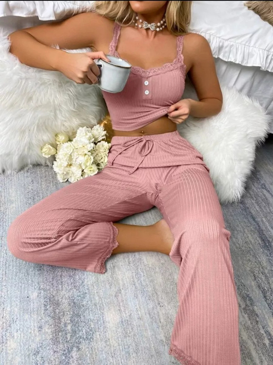 Cross-border Casual Pajamas Women's Summer Lace Lace Sling Trousers Sexy Hot Girls European and American Women's Home Clothes Two-piece Set