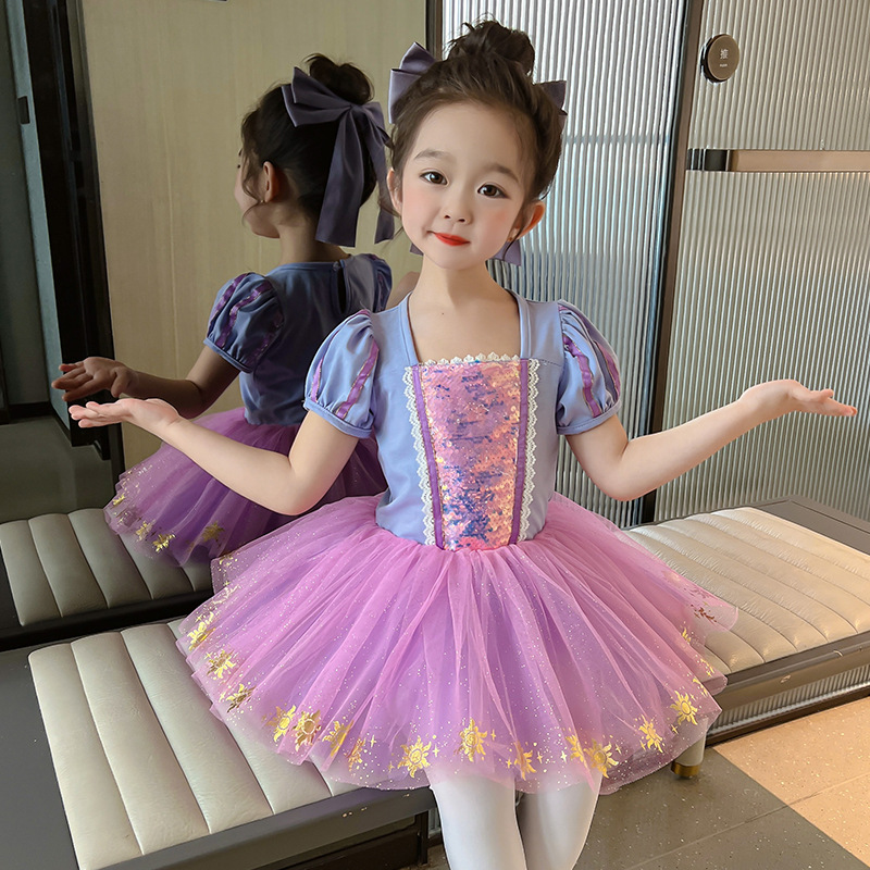 Picture of Princess Sophia dance dress ballet dress practice dress puff sleeve mesh pettiskirt girl performance dress