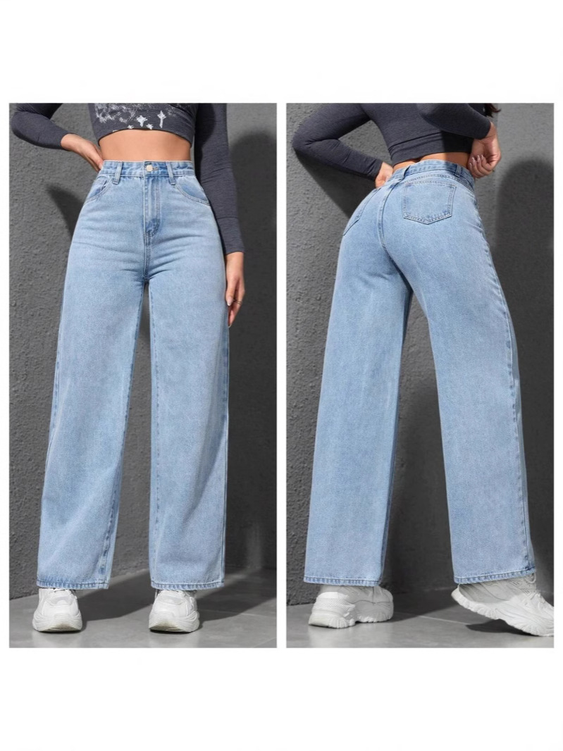 American Wide-Leg Jeans for Women 2025 Spring New Style Light-Colored Washed Loose Slimming Look Floor-Length Denim Pants Jeans