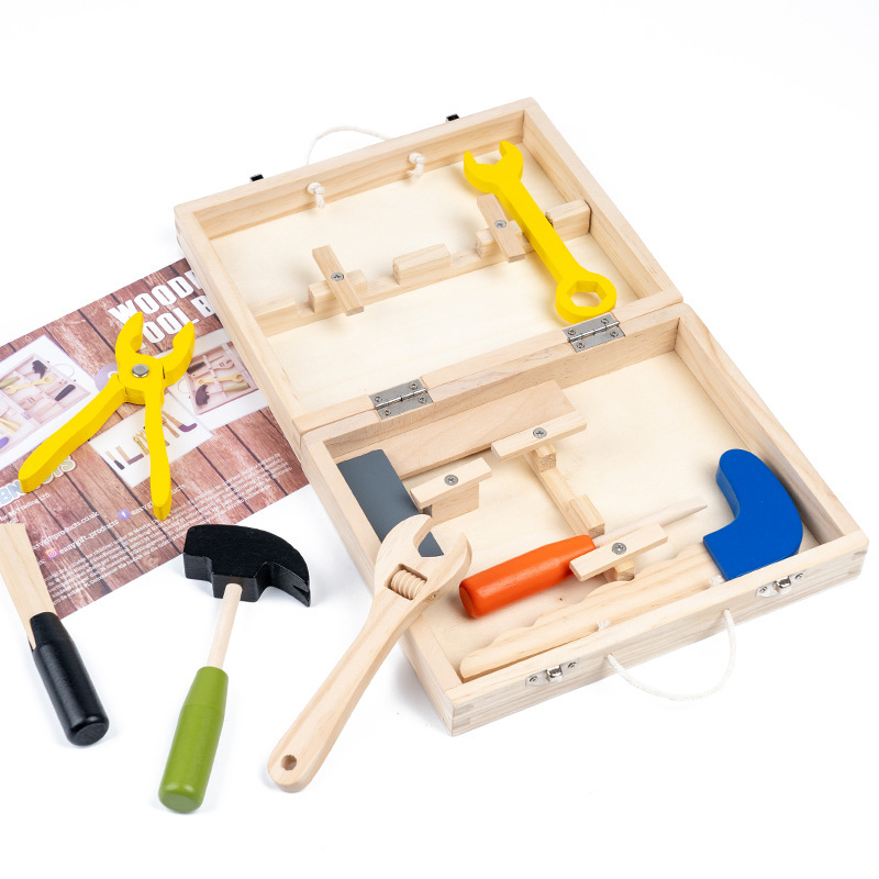 Picture of Wooden children's portable simulation multifunctional toolbox suit nut disassembly combination play house toys wholesale