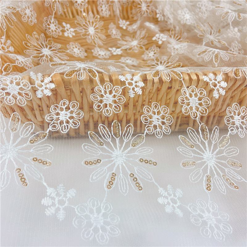 Mesh sequins 125cm embroidery wedding dress lace lace water-soluble transparent mesh sequins embroidered women's clothing