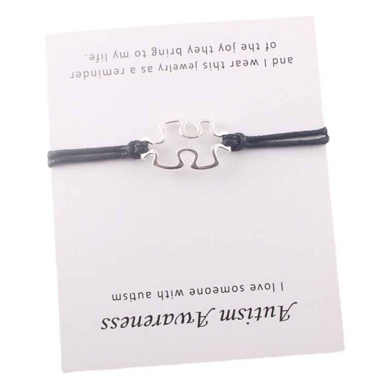 Autism Awareness Card bracelet puzzle pendant wish autistic wax rope bracelet