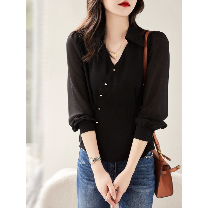 Picture of Professional and Clean Commuting Slimming Style Decorative Oblique Placket/Light Mature Style Shirt Women's Spring and Autumn Elegant Top