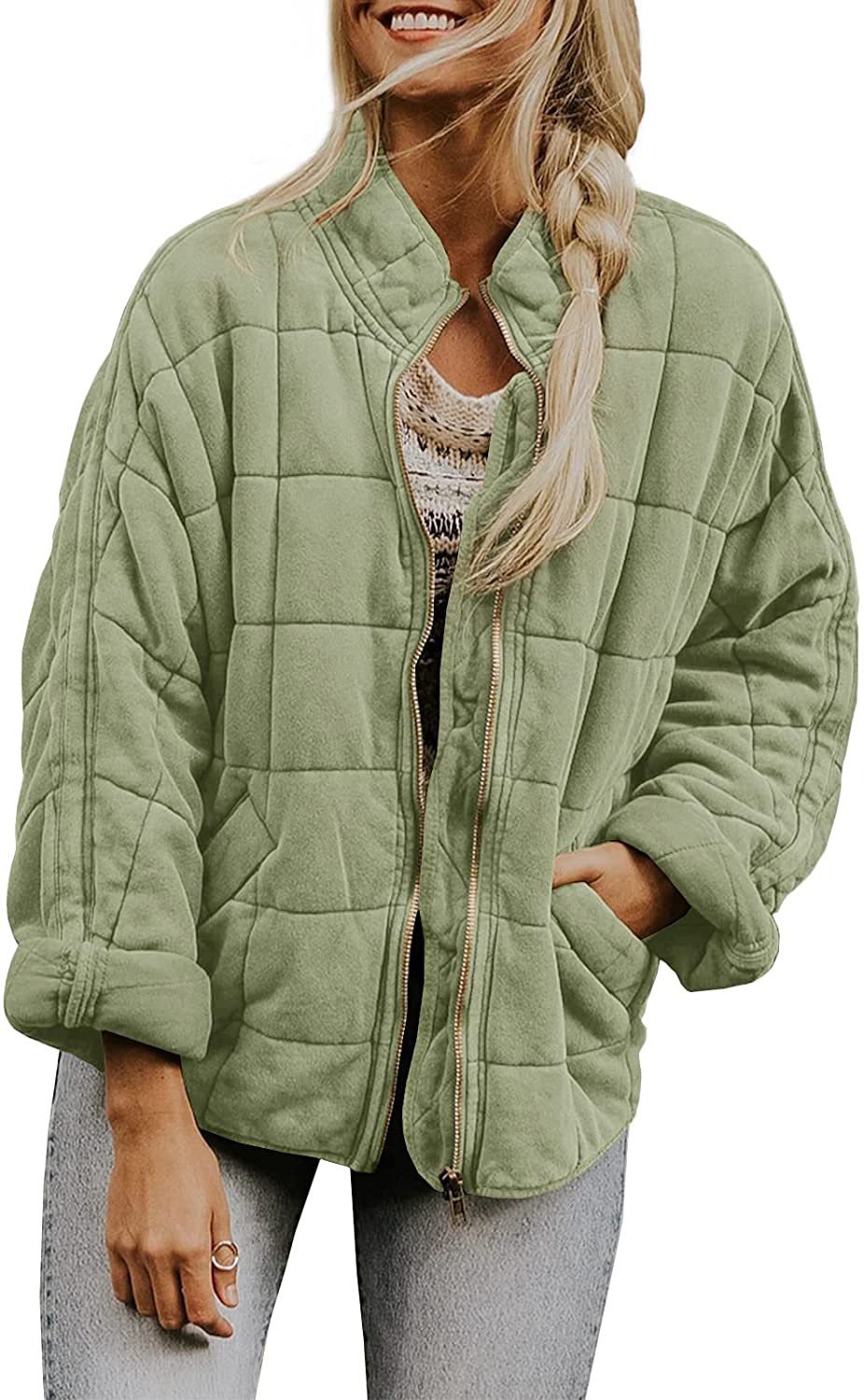 Picture of Cross-border foreign trade Amazon solid color stand collar cotton-padded jacket 2024 European and American women's loose long sleeve pocket jacket
