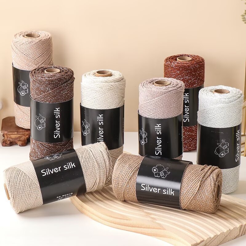Dopamine Silver Thread 2mm Streamer Hollow Thread DIY Hand-Woven Bag Thread Casual Beach Bag Hollow Cotton Thread