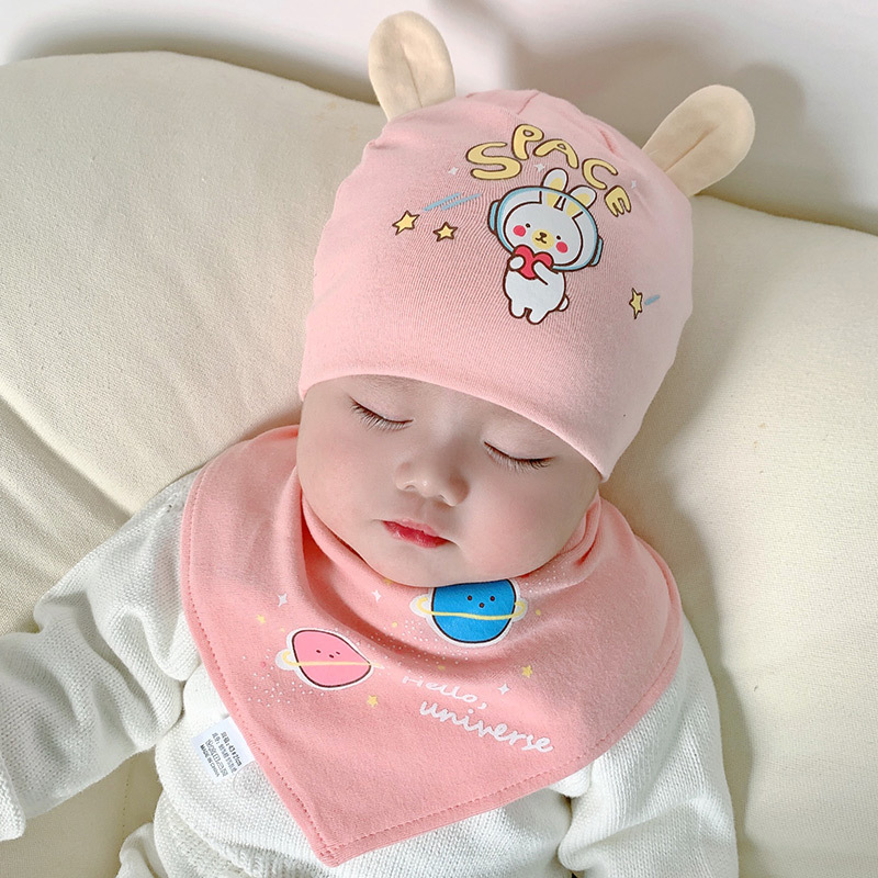 2025 Catu Bear Cotton Baby Hat Infant Cartoon Pullover Hat Baby Sleep Hat Triangle Scarf Set