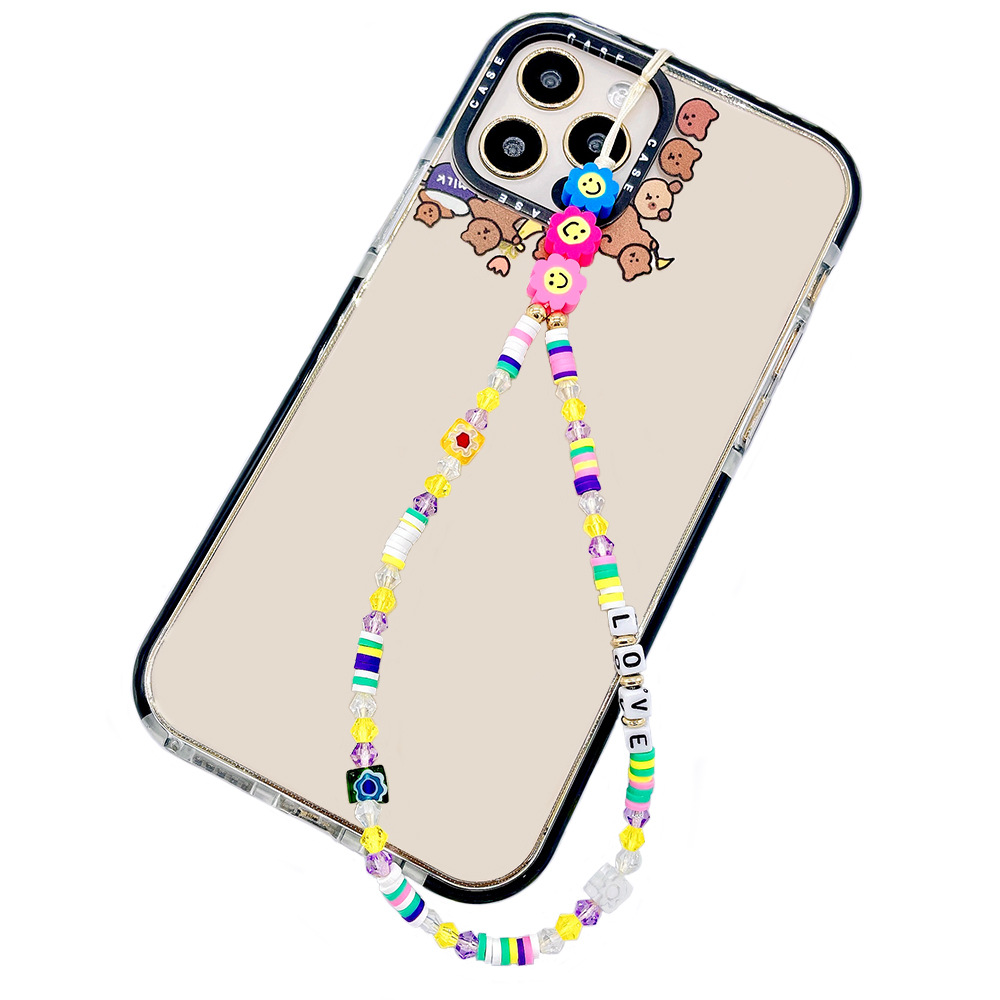 Picture of European and American Style Phone Chain Couple Letter Love Soft Clay Phone Strap Beaded Phone Lanyard Pendant for Women