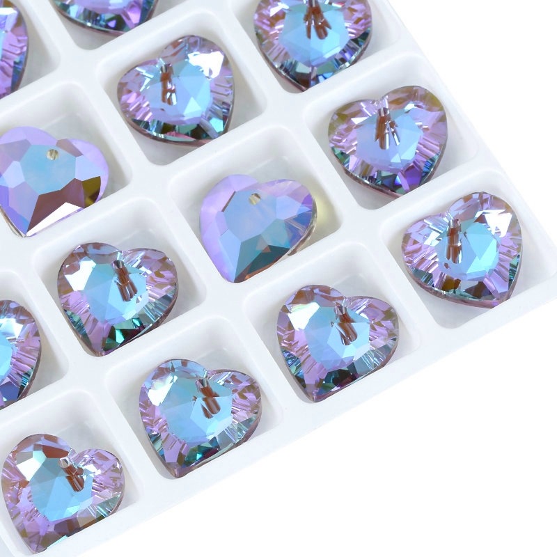 Picture of New 14mm heart crystal pendant diy accessories electroplated Aurora magic necklace pendant jewelry 12/bag