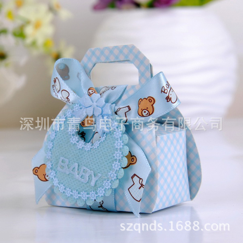 European Hot-Selling New Hand Bag Baby Birthday Candy Packaging Bag Return Gift Bib Wedding Candy Box 12 Pieces/Pack