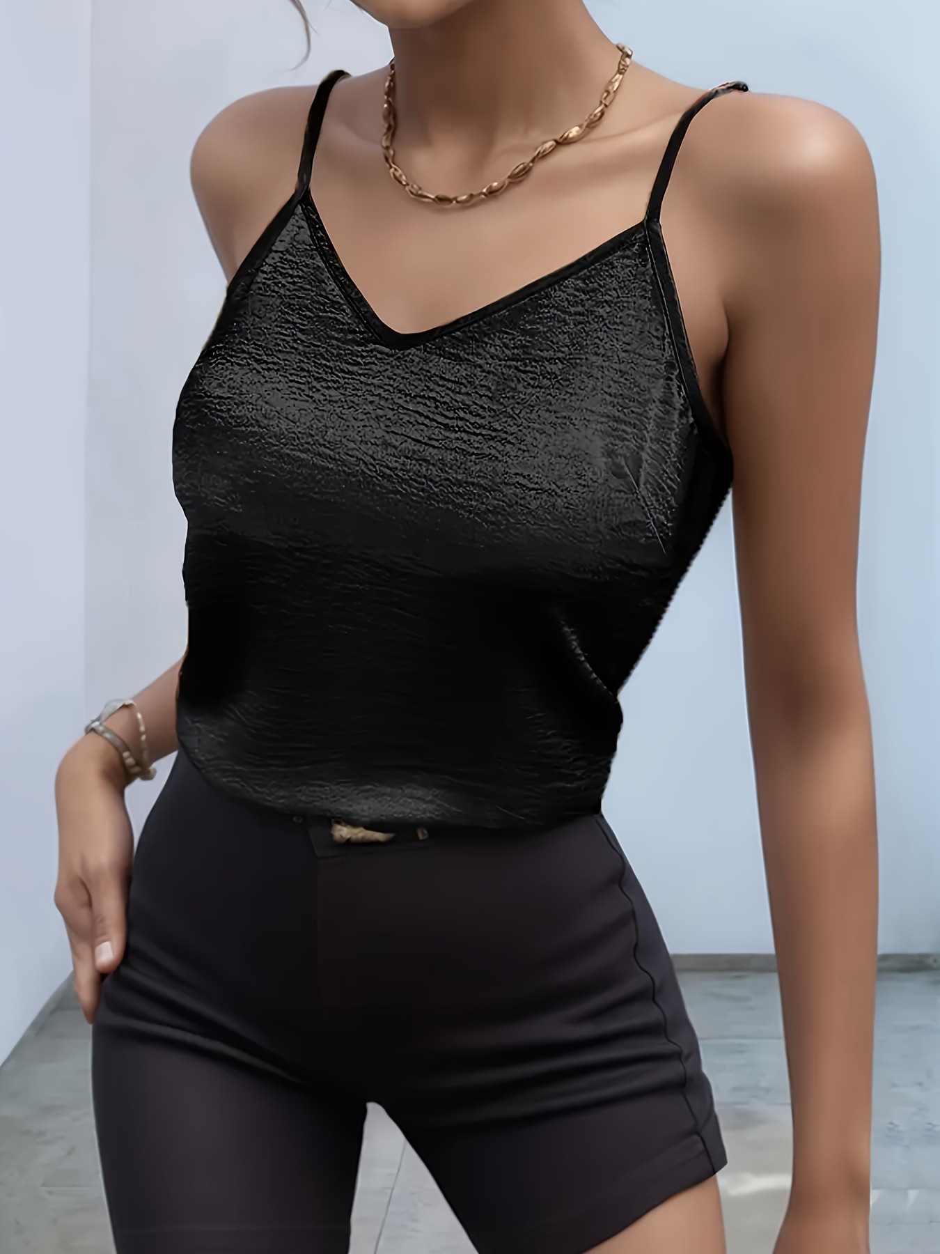 Amazon European and American Tops Cross-Border New Sexy Camisole Collar Light Luxury Fashion Summer Women's Thin Shoulder Straps