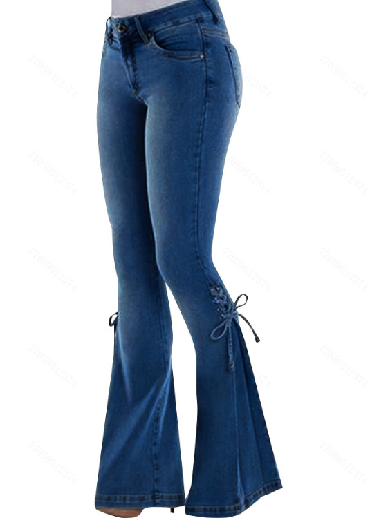 Picture of Women's European and American Cross-border Women's Jeans Mid-waist Lace-up Denim Pants Stretch Jeans Women's Flared Pants