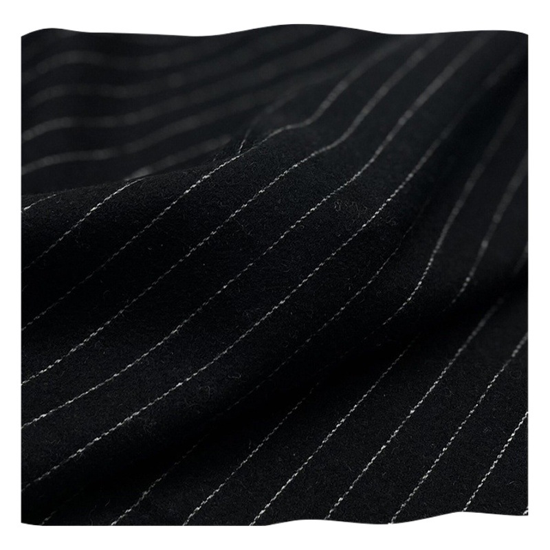 Imported Black Vertical Stripesd Soft Drape Woolen Fabric Autumn and Winter Suit Skirt Clothing Fabric