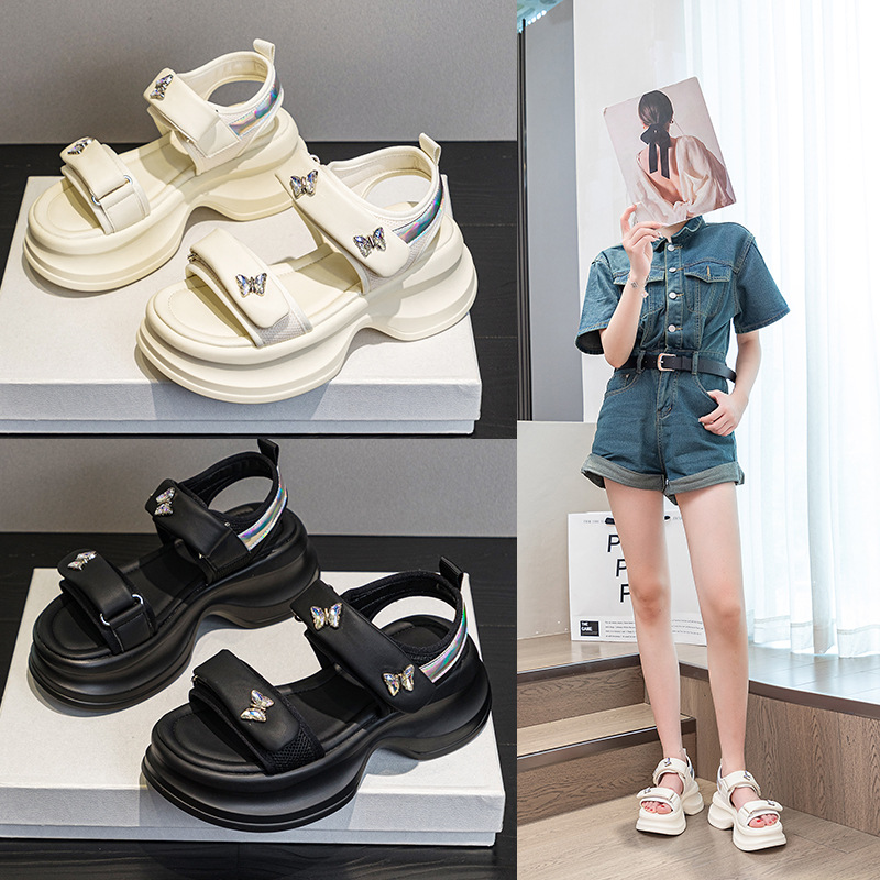 Internet Popular Super Hot Women's Sandals 2024 Summer New Velcro Outer Wear Casual Sports Small Women's Thick-soled Sandals