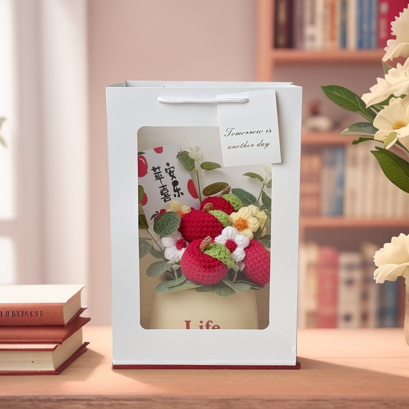 Picture of Creative bouquet knitted flowers diy material hand-woven potted finished desktop ornaments send goddess send mother