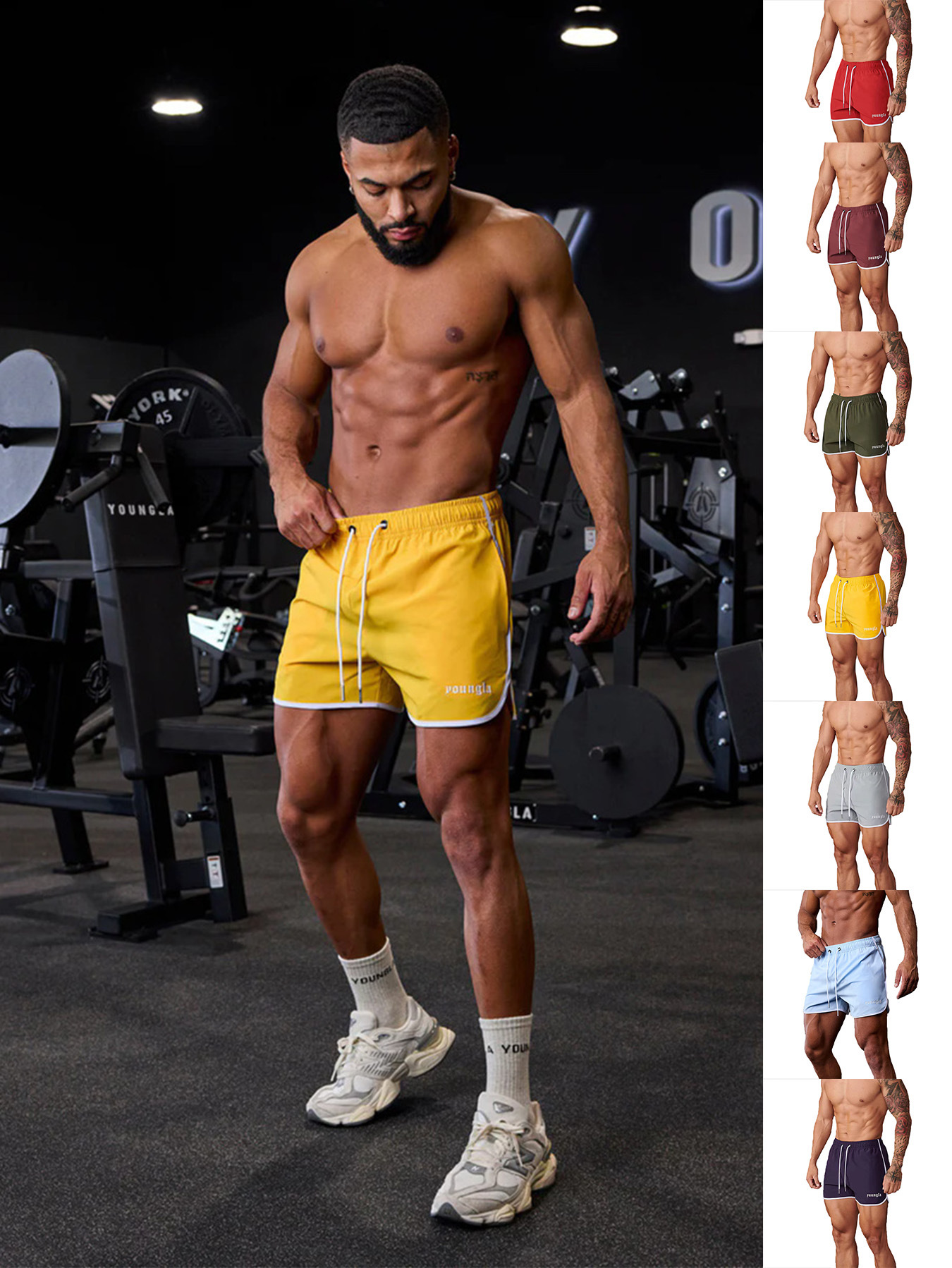 Youngla New Muscle Fitness Sports Leisure Running Basketball Iron Beach Pants Breathable Printed Shorts for Men