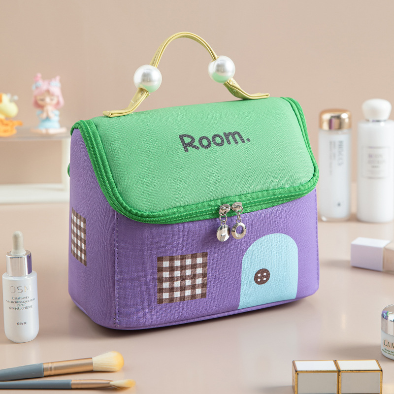 Picture of Cute House Makeup Bag Large Capacity Cabin Wash Bag Portable Portable Storage Bag Soft Cute Girl's Storage Bag