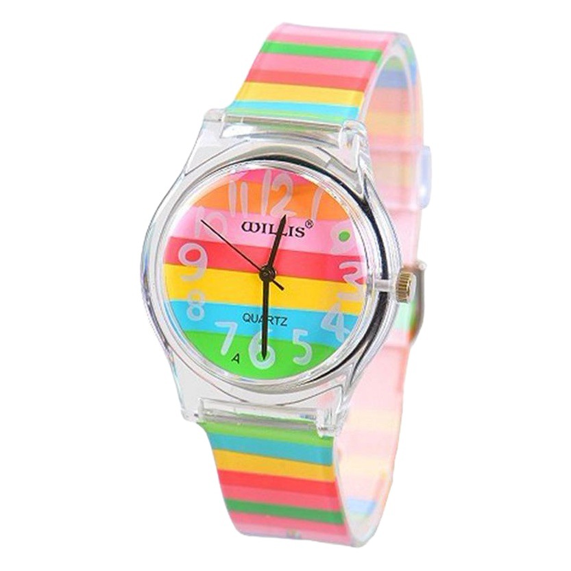 Ins Style Transparent Rainbow Stripesd Waterproof Student Watch K-Style Creative Japanese Movement Genuine Kidsren's Gift Watch