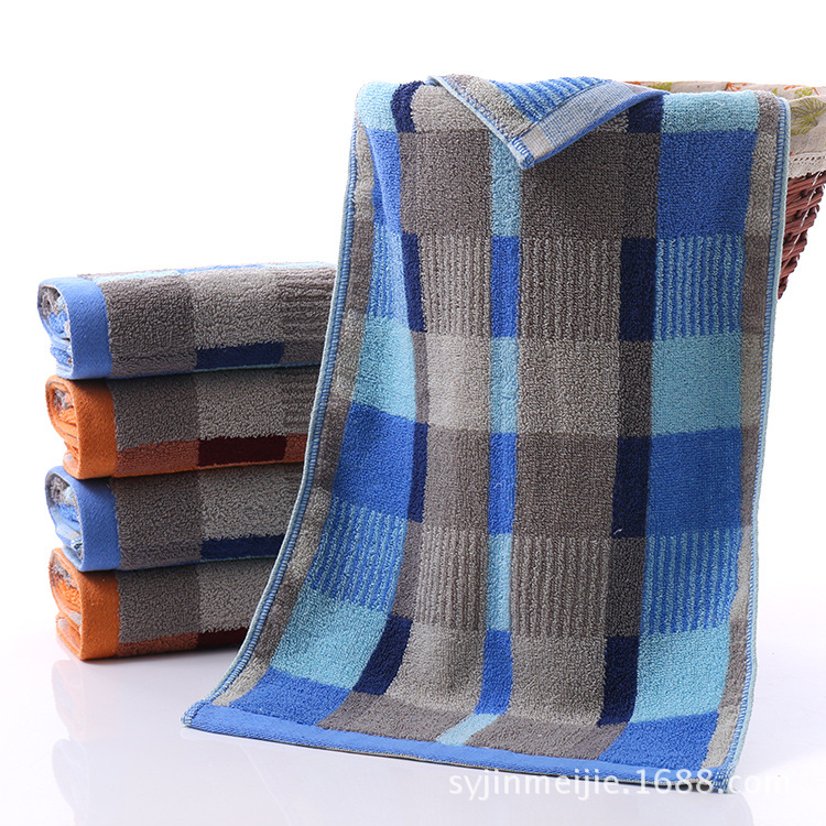 Picture of Manufacturer Wholesale Cotton Absorbent Towels, Thickened Dark Plaid Gift Stock, Wholesale Supplier, Super Thick Plaid Face Towels