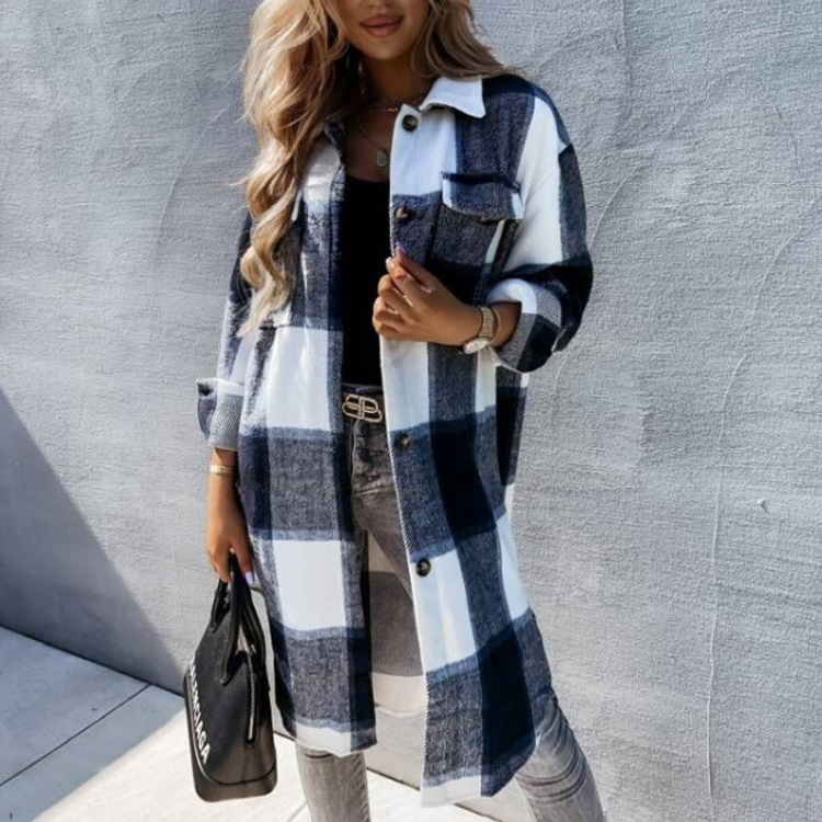 Picture of 2022 autumn and winter new cross-border women's clothing Europe and the United States loose casual versatile long plaid shirt long sleeve coat