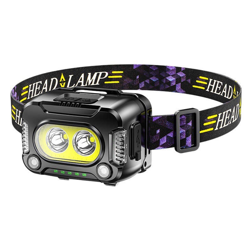 Cross-border new 2XPG COB Smart sensor headlights Type-C charging with red light warning LED bright headlights