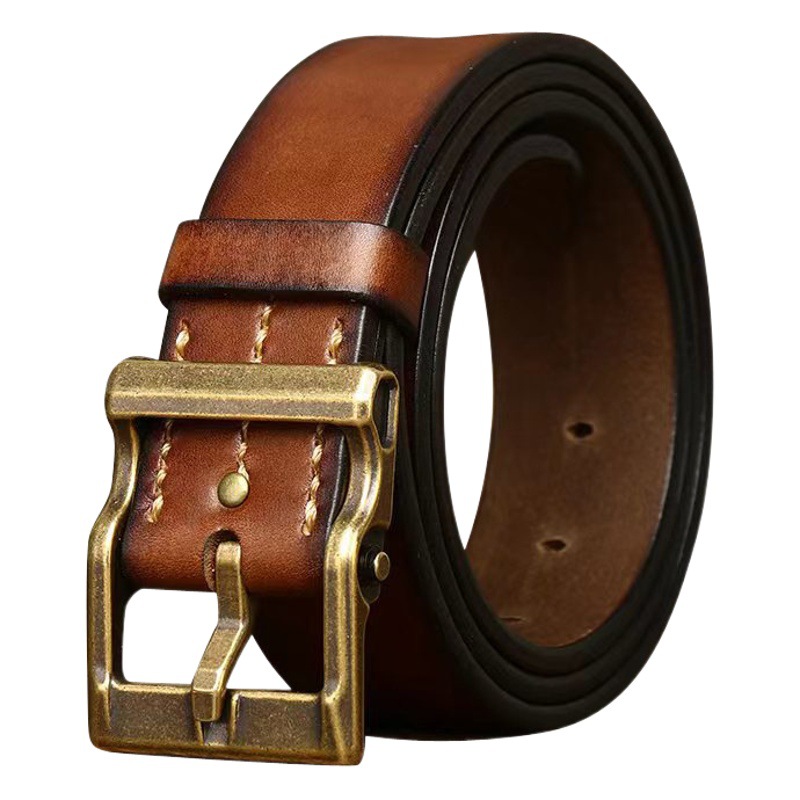 Handmade Heavy Industry Washed Thickened Top Layer Cowhide Leather Belt Men's Fashion Retro All-match Genuine Leather Belt Internet Celebrated Explosions