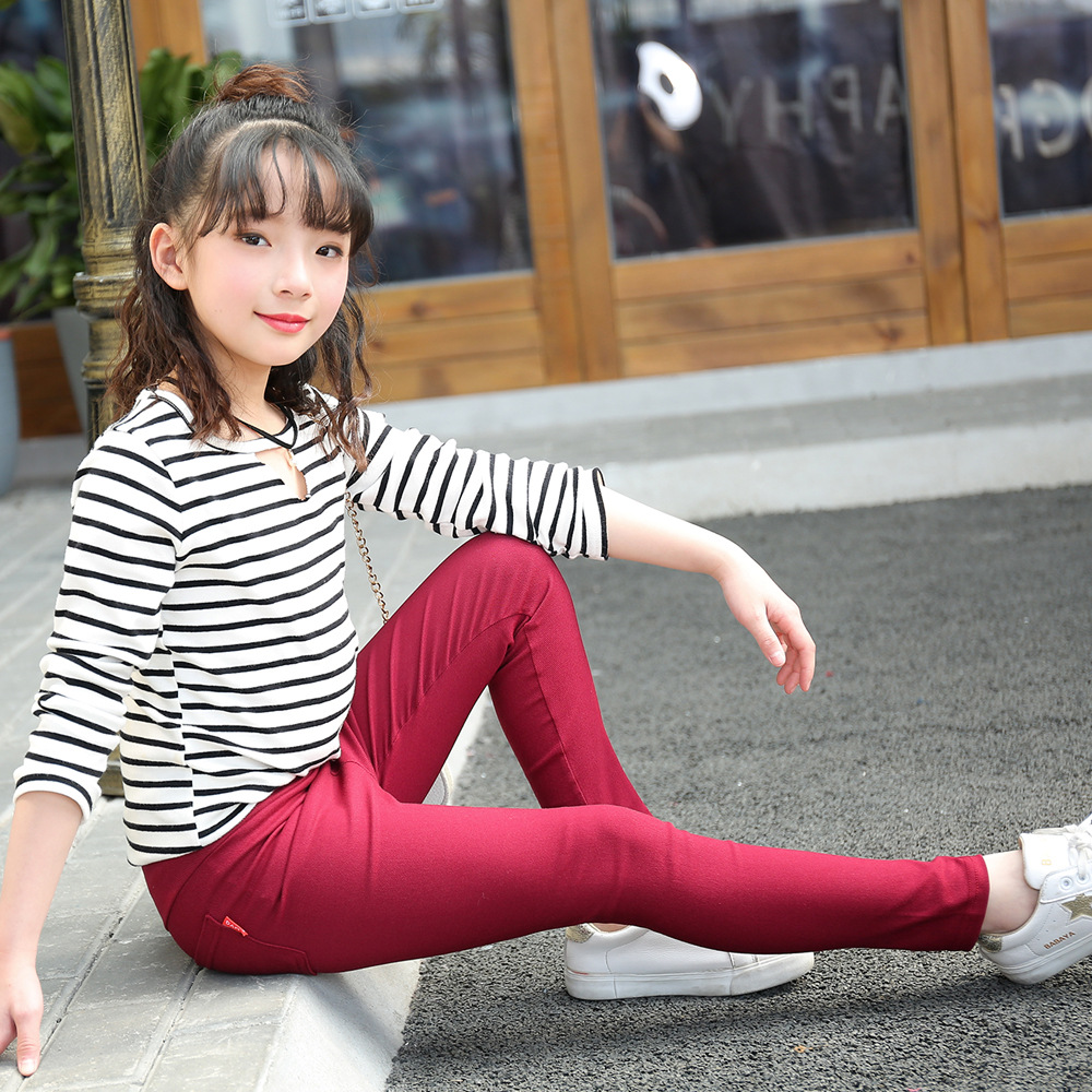 Picture of 2022 children's pants big children's girls pencil pants spring and summer pressure label Joker stretch leggings wear a generation of hair