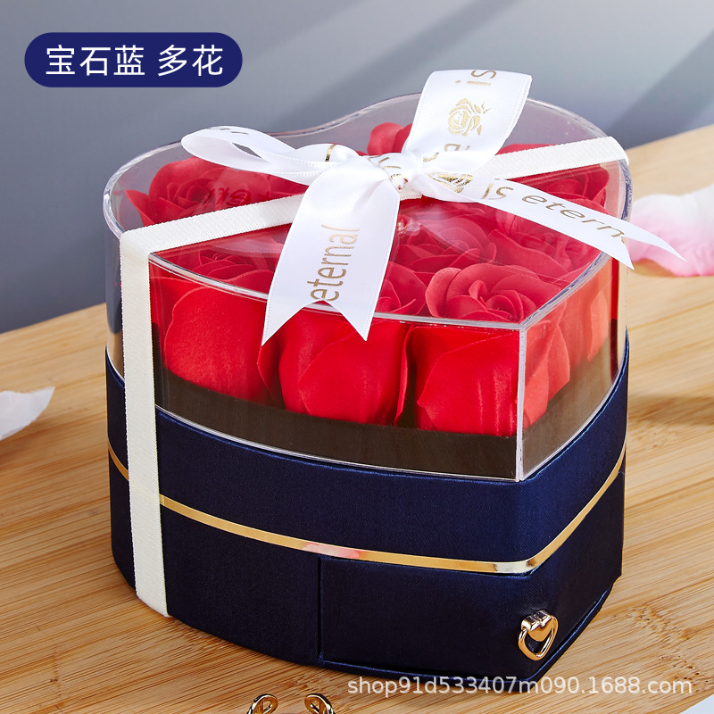 Picture of Heart-shaped Flower Box New Rose Drawer Silk Acrylic Ring Necklace Lipstick Valentine's Day Birthday Gift Box
